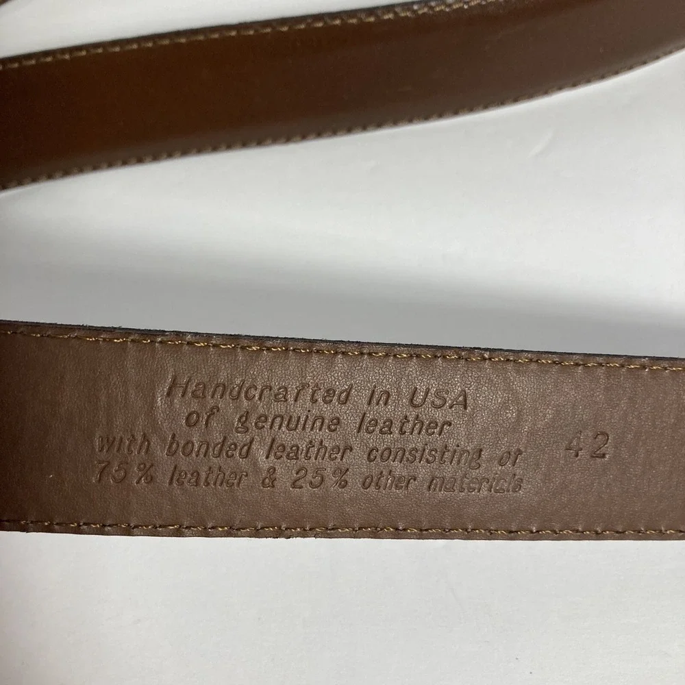 Claiborne Leather Belt Mens 42 Brown Gunmetal Buckle Handcrafted USA Classic‎